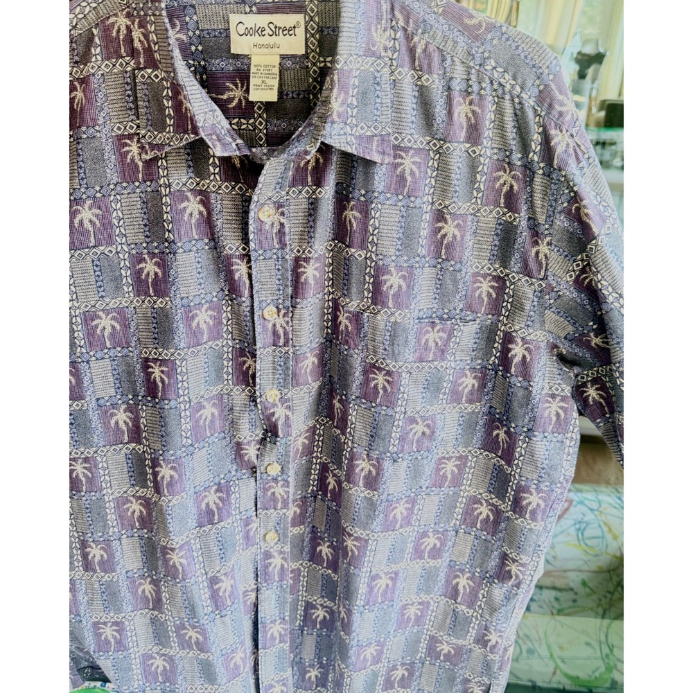 Cooke Street Honolulu Men's XL Hawaiian Shirt Palm Print Cotton Button Up